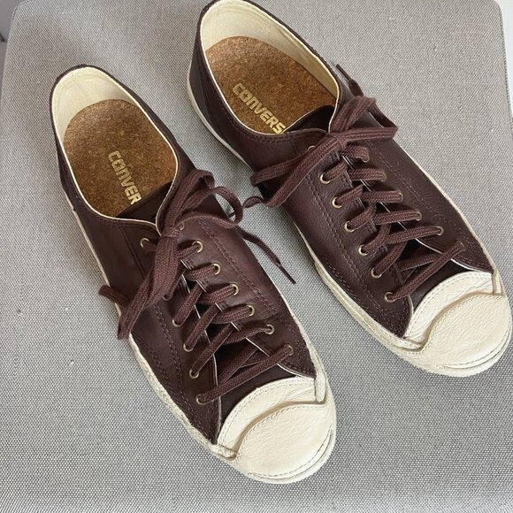CONVERSE Jack Purcell Ox Leather Sneakers French Roast/Egret 142663C - Picture 1 of 12